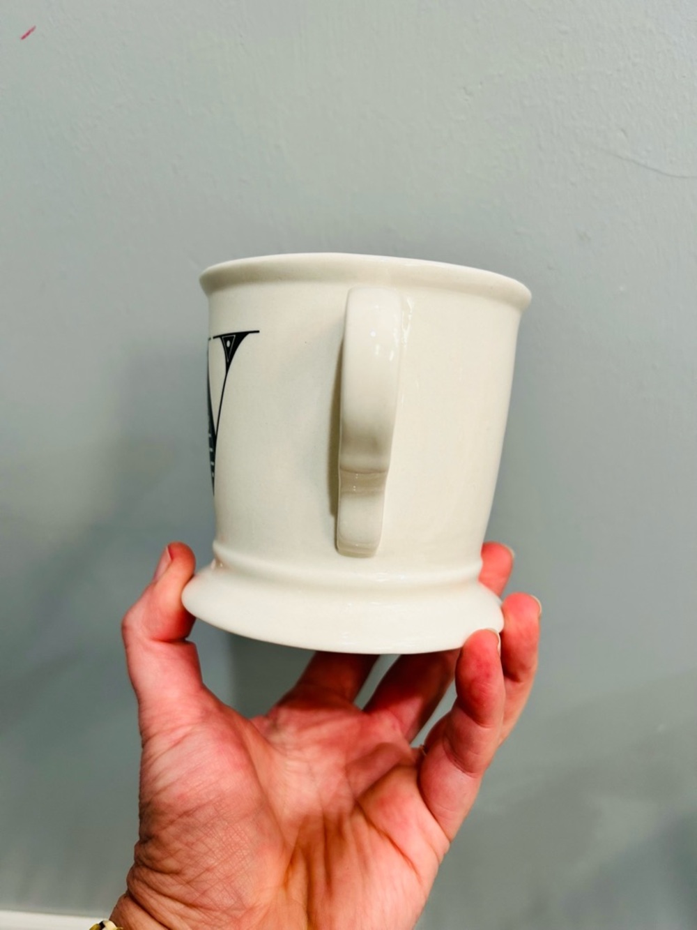 Anthropologie W Cream Ceramic Monogram Mug with Black Vintage Lettering Initial - Picture 8 of 9